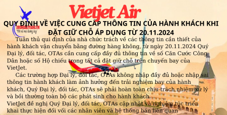 Nhập Thông CCCD hoặc Passport khi đặt vé Vietjet Air